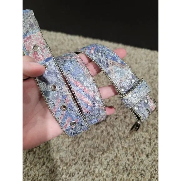 Vintage Elite Fresno California Metallic Rhinestone Belt Black Silver M Vintage Belt Elite Fresno California Blue Sparkle Belt M  main image 3